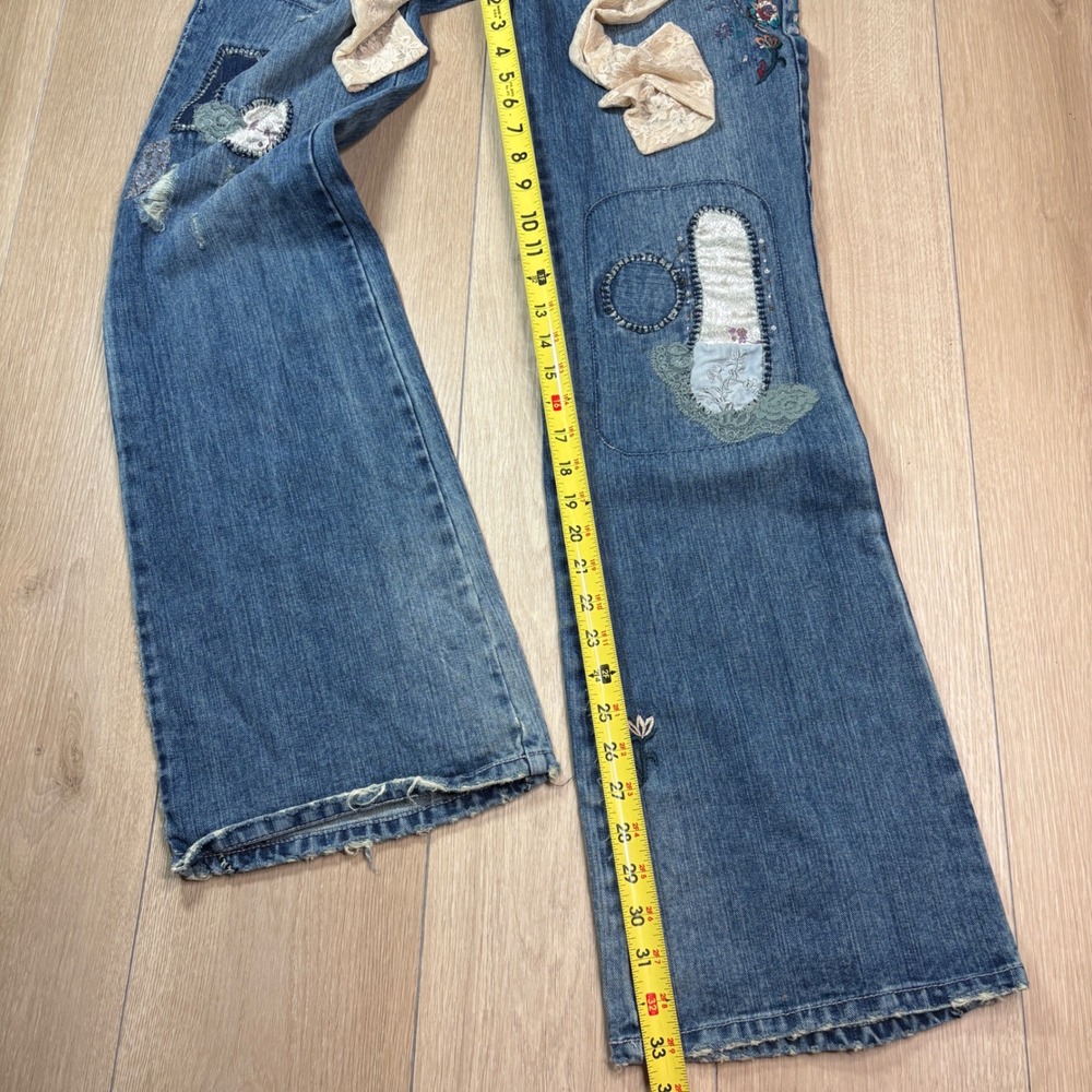 Venus Womens Y2K Flare Jeans Blue Denim Embroidered Lace Patchwork Low Rise SZ 6 - Picture 10 of 11